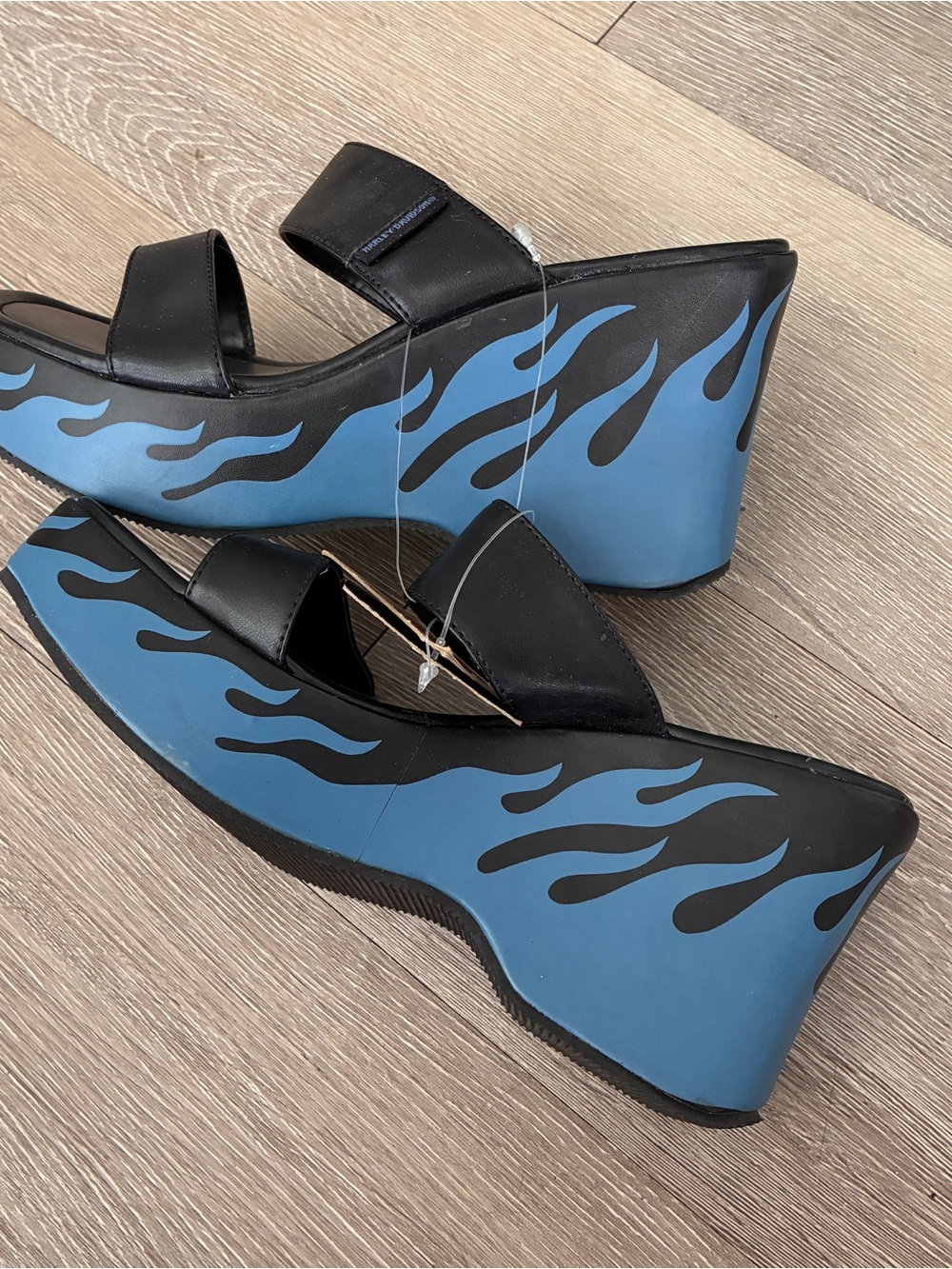 Harley Davidson vintage rare blue flame wedges rockabilly punk sandals NWT - Picture 6 of 7